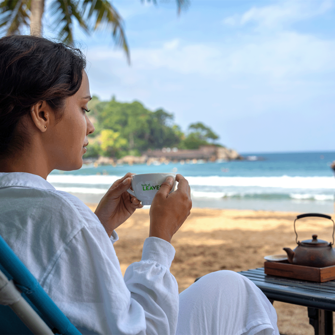 girl enjoying taste of leaves cup of tea girl enjoying taste of leaves cup of tea